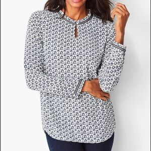 Talbots Grosgrain-Trim Crinkle Blouse Bird House Print Size 2X
